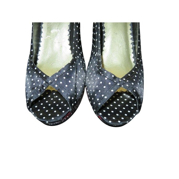 STEVE MADDEN Lexus Black & White Polka Dot Red Heels Retro Chic Peep Toe Heels - Picture 2 of 12